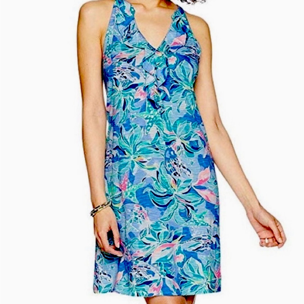 Lilly Pulitzer Shay Dress Bennet Blue Celestial Seas Women's Size Large Vacation - Picture 11 of 13